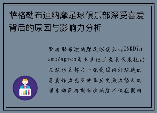 萨格勒布迪纳摩足球俱乐部深受喜爱背后的原因与影响力分析 萨格勒布迪纳摩足球俱乐部深受喜爱背后的原因与影响力分析
